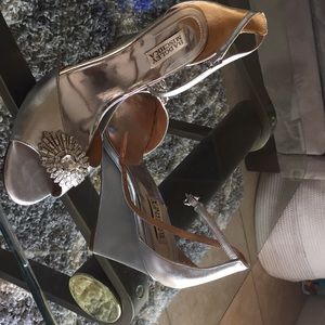Badgley Mischka wedge ankle strap heels.